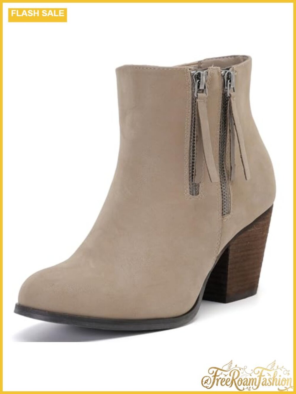 Wide Width Ankle Boots Chunky Heel Side Zipper Vegan Suede Booties
